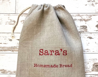 Personalized Linen Bread Bag, Custom Bread Bag for Homemade Bread, Bread Baking Gift, Reusable Bread Bag