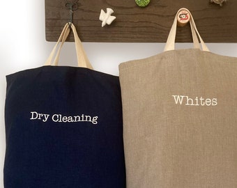 Hanging Laundry Bag, Dry Cleaning Hamper, Custom Hanging Storage Bag, Personalized Wall Hamper, Large Linen or Canvas Laundry Bag