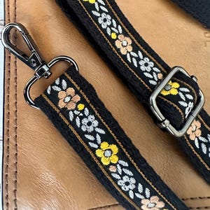 Bestickter Geldbörsengurt, geflochtener Crossbody-Taschengurt, verstellbarer gewebter Taschengurt, 2,5 cm dünner Handtaschengurt, schwarze Boho-Gitarre