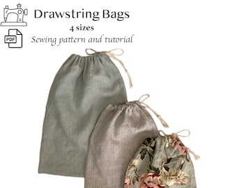 PDF Sewing Pattern for Drawstring Bags, Pattern and Tutorial for Linen Bread Bag, Digital Download Sew a Gift Bag, Beginner Sewing Project
