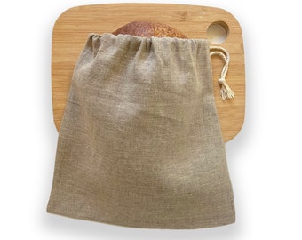 Sourdough Linen Bread Bag, Boule Bread Bag, Market Bag, Zero Waste Food Storage, Made in USA, Bread Baking Gift, Drawstring Bag