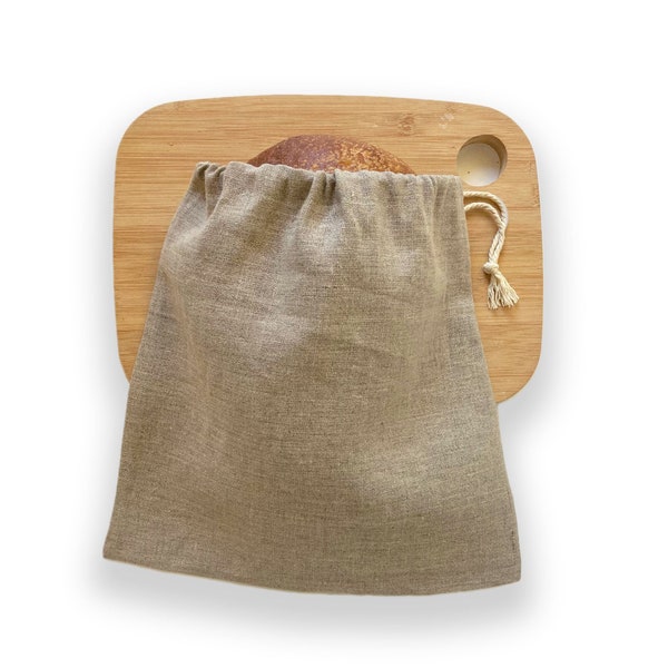 Sourdough Linen Bread Bag, Boule Bread Bag, Market Bag, Zero Waste Food Storage, Made in USA, Bread Baking Gift, Drawstring Bag