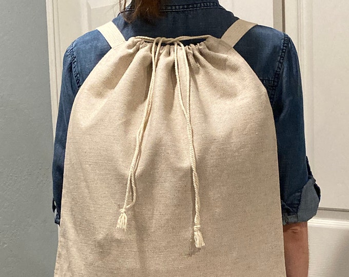 Laundry Bag Backpack, Linen Drawstring Bag with Shoulder Straps, Extra Large Laundry Bag for Dry Cleaning, Travel, or College, Made in USA