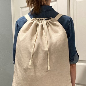 Wäschesack Rucksack, Leinen Kordelzugbeutel mit Schultergurten, extra großer Wäschesack für die chemische Reinigung, Reise oder College, Made in USA