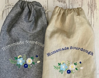 Custom Linen Bread Bag | Embroidered Sourdough Bread Keeper | Personalized Gift for Bread Baker | Monogram Homemade Artisan Bread Sack
