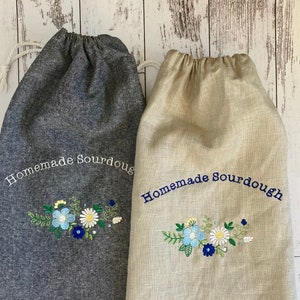 Custom Linen Bread Bag | Embroidered Sourdough Bread Keeper | Personalized Gift for Bread Baker | Monogram Homemade Artisan Bread Sack