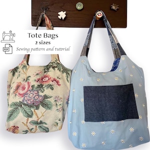 PDF Pattern for Tote Bag in 2 Sizes | Sewing Tutorial for Market Tote | Easy Beginner Sewing Project | Reusable Shopping Bag Pattern