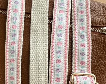 Embroidered Purse Strap, Floral Crossbody Purse Strap, Adjustable Woven Bag Strap, 1" Thin Replacement Handbag Strap
