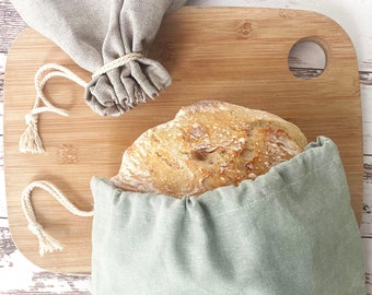 Linen Bread Bag for Homemade Sourdough, Reusable Produce Bag, Zero Waste Food Storage, Bread Baking Gift Made in USA, Homestead Cottage Core