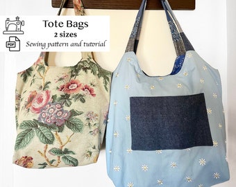 PDF Pattern for Tote Bag in 2 Sizes | Sewing Tutorial for Market Tote | Easy Beginner Sewing Project | Reusable Shopping Bag Pattern