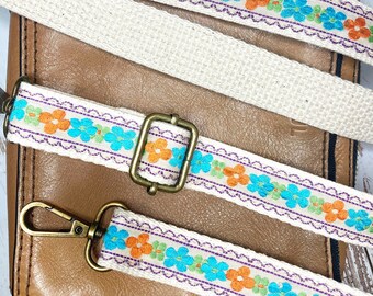 Embroidered Purse Strap, Floral Crossbody Purse Strap, Adjustable Woven Bag Strap, 1" Thin Replacement Handbag Strap