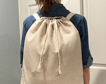 Linen Laundry Bag with Shoulder Straps, Laundry Backpack, Extra Large Linen Bag, Linen Storage Bag, Made in USA