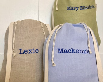 Monogram Laundry Bag Backpack, Custom Linen Laundry Bag with Straps, High School Graduation Gift