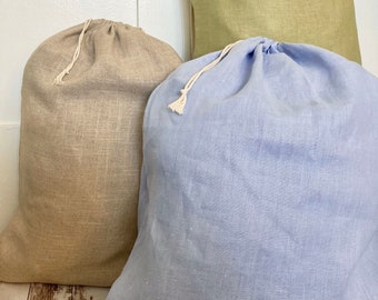Linen Laundry Bag with Drawstring, Large Bag for Storage and Organization, Laundry Bag for Travel and Dry Cleaning