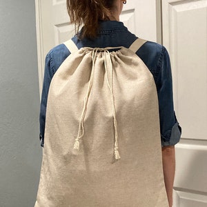 Linen Laundry Bag with Shoulder Straps, Laundry Backpack, Extra Large Linen Bag, Linen Storage Bag, Made in USA