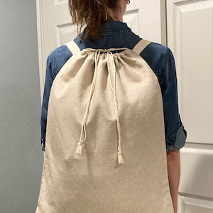 Linen Laundry Bag with Shoulder Straps, Laundry Backpack, Extra Large Linen Bag, Linen Storage Bag, Made in USA