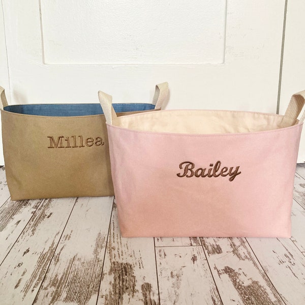 Personalized Baby Basket | Custom Fabric Diaper Caddy | Canvas Toy Organizer | Monogram Nursery Storage Bin | Handmade Baby Shower Gift
