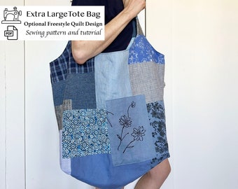PDF Muster für Extra Große Einkaufstasche , Schnittmuster und Anleitung für Übergroße Markttasche , Geschenk nähen, Patchwork Quilt Einkaufstasche Schnittmuster