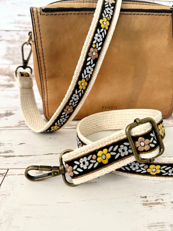 Embroidered Purse Strap, Floral Crossbody Purse Strap, Adjustable Woven Bag Strap, 1" Thin Replacement Handbag Strap