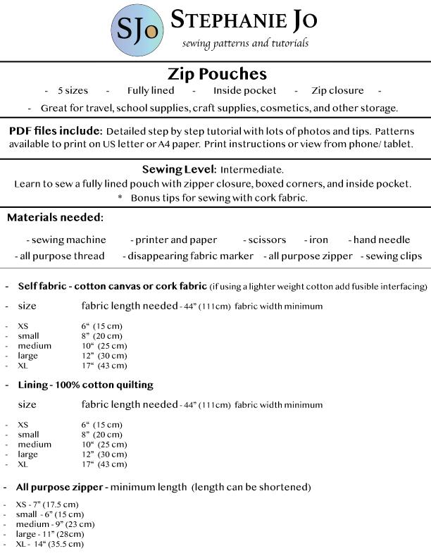 PDF Pattern for Zip Pouches 5 Sizes, Sewing Pattern and Tutorial for ...