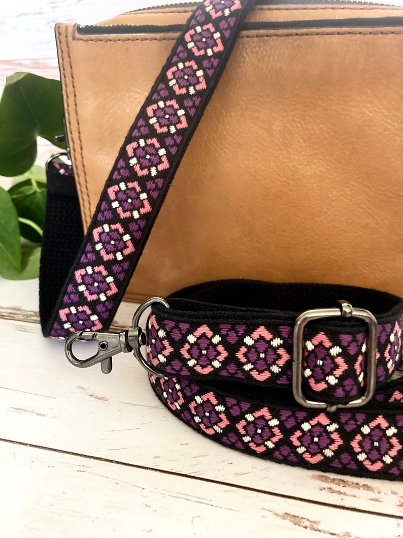 Floral Purse Strap, Adjustable Woven Bag Strap, Replacement Crossbody Strap, Embroidered 1 Thin Handbag Strap image 5