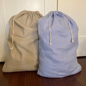 Sac à linge en lin avec double cordon de serrage, très grand sac en lin, sac de rangement en lin, sac de rangement pour jouets, fabriqué aux États-Unis