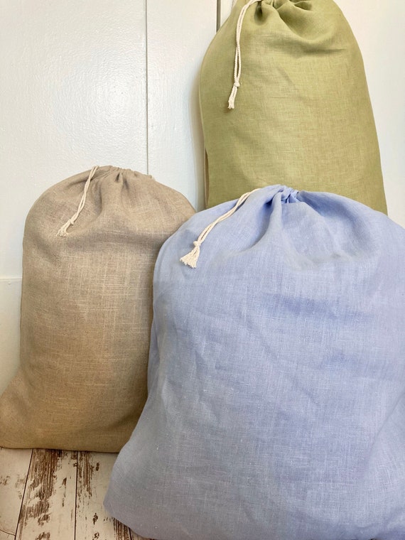 Linen Drawstring Gift Bag, Reusable Eco Friendly Gift Bag, Zero Waste Gift Wrapping, Fabric Gift Bag made in USA