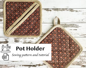 PDF Pattern for Pot Holder, Sewing Pattern and Tutorial for Quilted Hot Pad with Hanging Loop and Pocket, Sew a Homestead Kitchen Gift