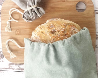 Sac à pain en lin réutilisable pour pain au levain fait maison | Fabriqué aux États-Unis | Stockage des aliments respectueux de l'environnement | Cadeau de boulanger | Sac à pain artisanal