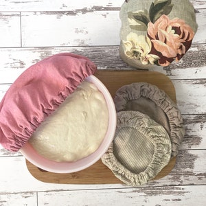 Fabric Bowl Cover for Bread Proofing | Sourdough Starter Jar Cover | Reusable Linen Bowl Bonnets | Cloth Dish Covers, Elastic Banneton Cover