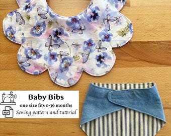 PDF Pattern for Scalloped Baby Bib and Bandana Bib, Step by Step Sewing Tutorial for Adjustable Snap or Velcro Bib One Size fits 0-36 months