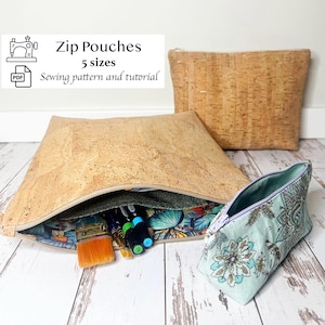 PDF Pattern for Zip Pouches 5 sizes, Sewing Pattern and Tutorial for Zipper Bag, Sew Cosmetic, Craft, Travel, Storage, Bag with Pocket