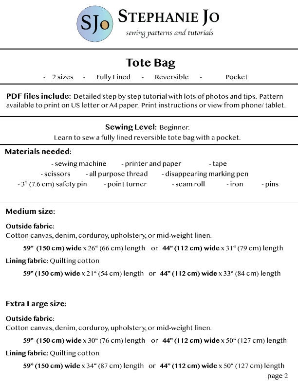 PDF Pattern for Tote Bag in 2 Sizes | Sewing Tutorial for Market Tote ...