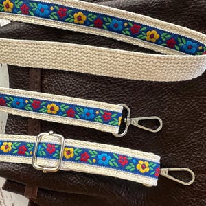 Embroidered Purse Strap, Floral Crossbody Purse Strap, Adjustable Woven Bag Strap, 1&quot; Thin Replacement Handbag Strap, Colorful Guitar Strap
