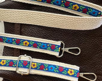 Correa bordada para bolso, correa floral para bolso cruzado, correa tejida ajustable para bolso, correa fina de repuesto para bolso de 2,5 cm, correa de guitarra colorida