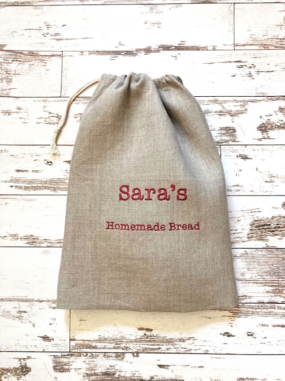 Personalized Linen Bread Bag, Custom Bread Bag for Homemade Bread, Bread Baking Gift, Reusable Bread Bag