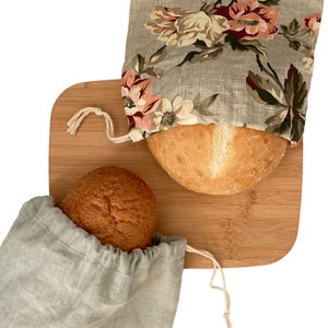 Linen Bread Bag, Bread Bag for Homemade Sourdough Bread, Reusable Produce Bag, Food Storage, Made in USA, Bread Baker Gift
