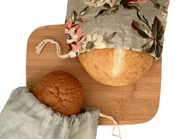 Linen Bread Bag, Bread Bag for Homemade Sourdough Bread, Reusable Produce Bag, Food Storage, Made in USA, Bread Baker Gift