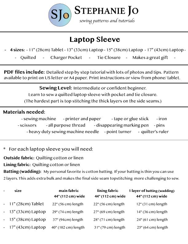 PDF Pattern for Laptop Sleeve, Sewing Pattern and Tutorial for Tablet ...