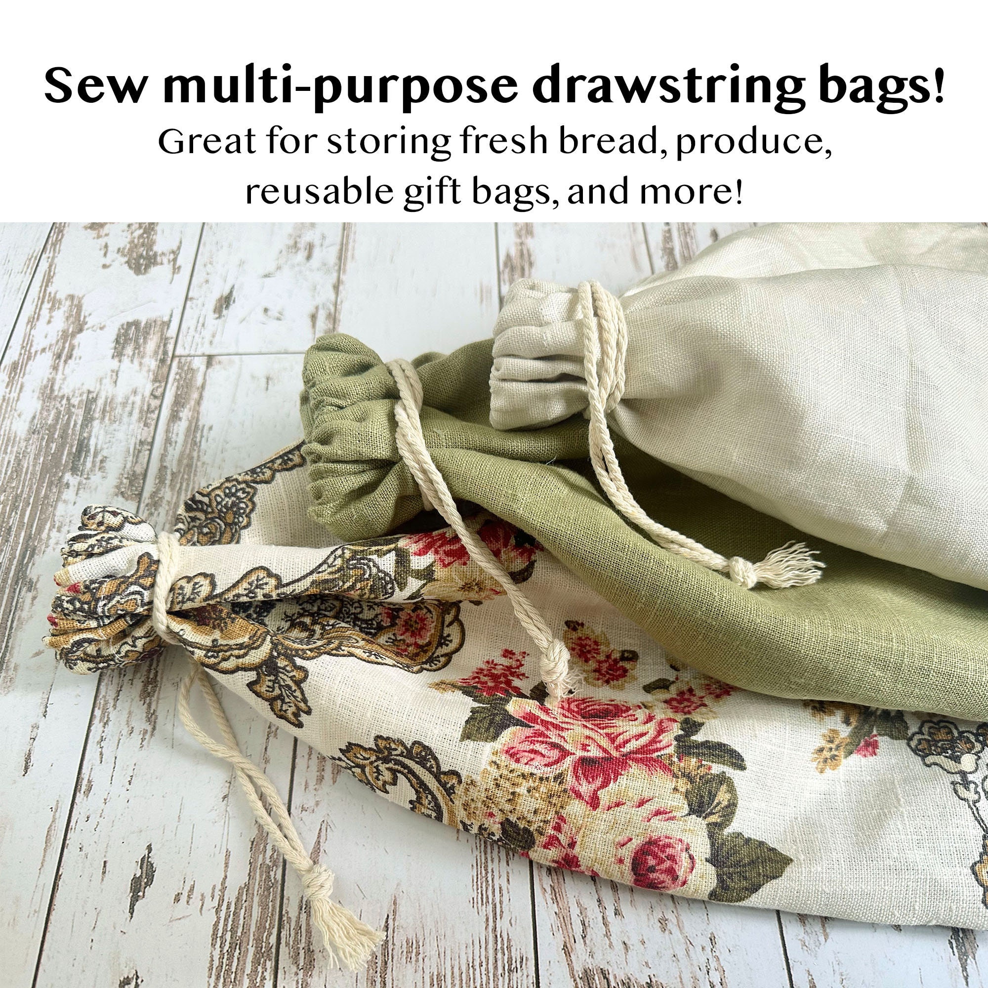 Pretty Drawstring Bag Pattern PDF Sewing Pattern for Drawstring Bags, Pattern and Tutorial for Linen ...