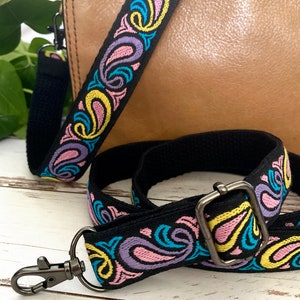 Floral Purse Strap, Adjustable Woven Bag Strap, Replacement Crossbody Strap, Embroidered 1 Thin Handbag Strap image 6