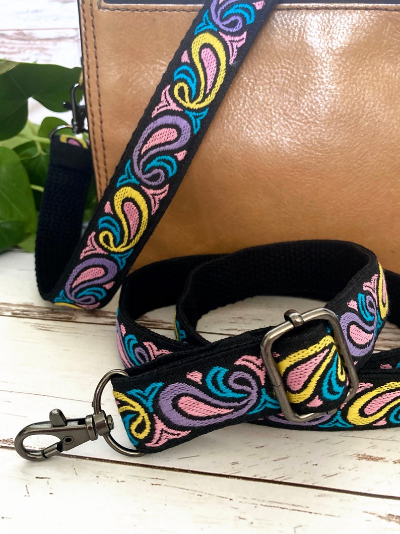 Floral Purse Strap, Adjustable Woven Bag Strap, Replacement Crossbody Strap, Embroidered 1 Thin Handbag Strap image 6