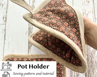 PDF Pattern for Pot Holder, Sewing Pattern and Tutorial for Quilted Hot Pad with Hanging Loop and Pocket, Sew a Homestead Kitchen Gift
