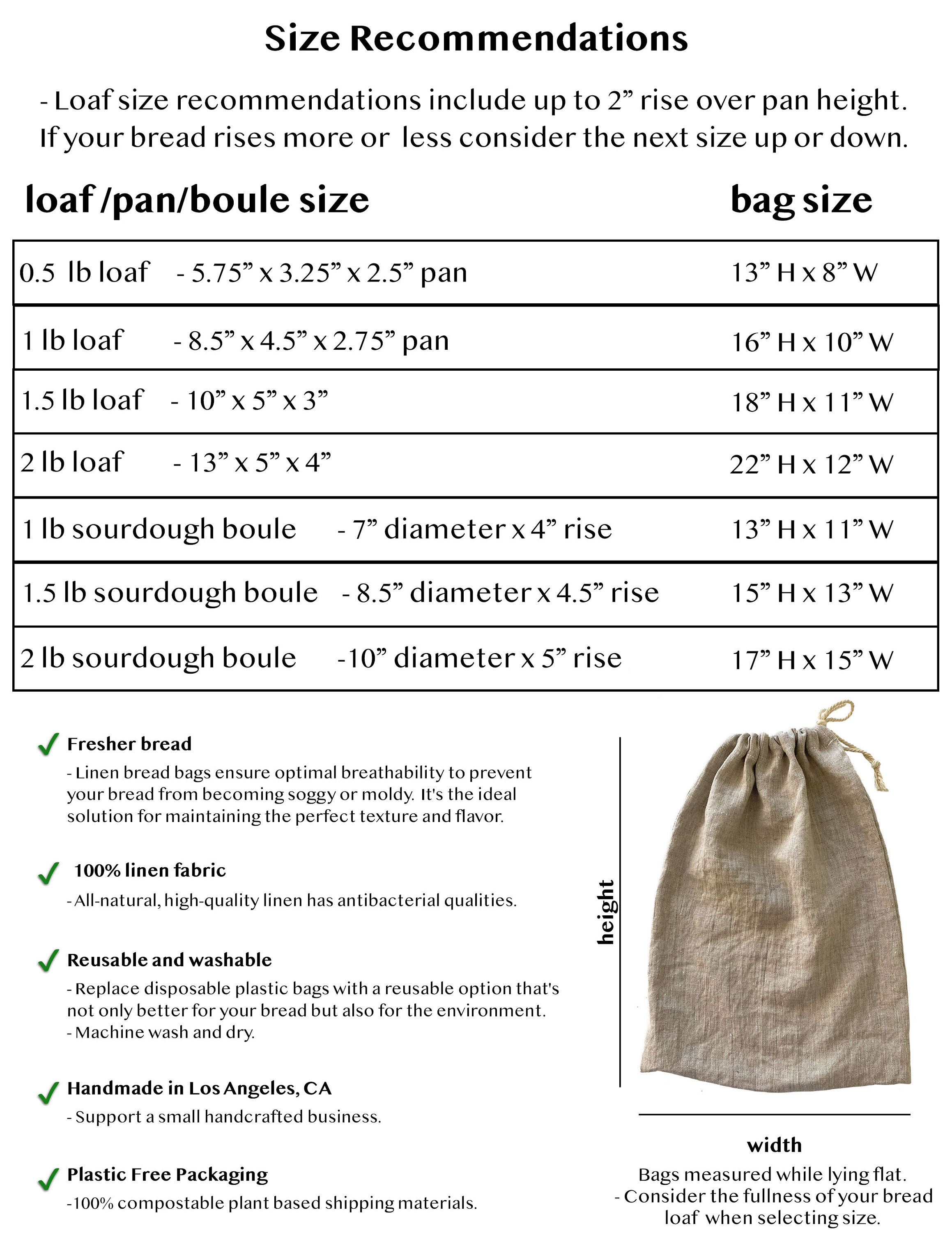 Linen Bread Bag, Bread Bag for Homemade Sourdough Bread, Reusable Produce Bag, Food Storage, Made in USA, Bread Baker Gift