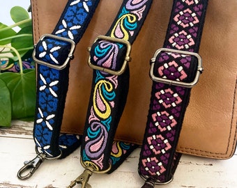Floral Purse Strap, Adjustable Woven Bag Strap, Replacement Crossbody Strap, Embroidered 1” Thin Handbag Strap