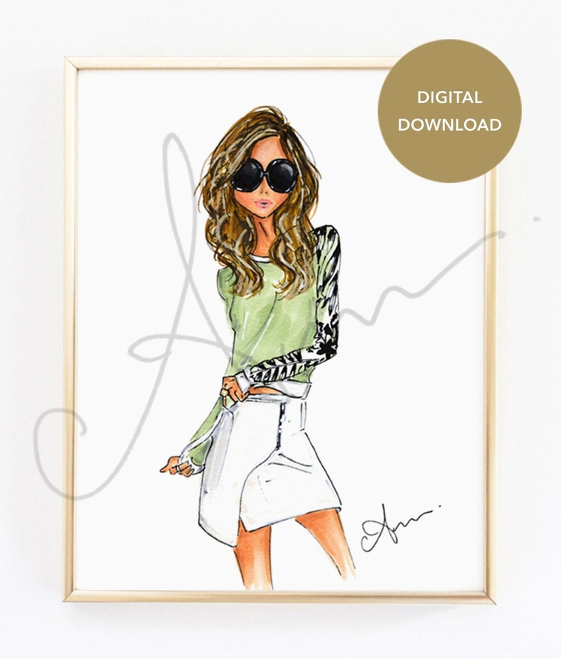 Digital Download Fashion Illustration Print White Skirt. - Etsy