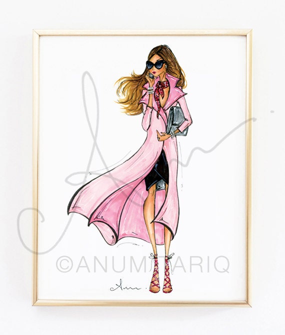 Fashion Illustration Print Pink Breeze | Etsy