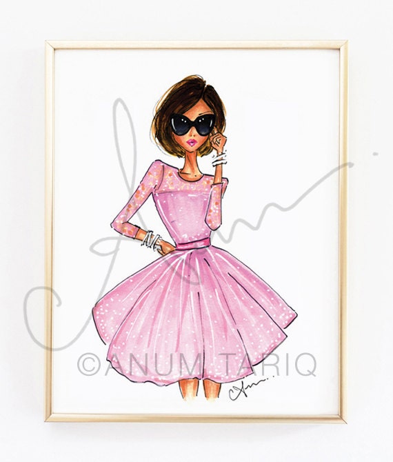 Fashion Illustration the Pink Dress Print 8x10 | Etsy