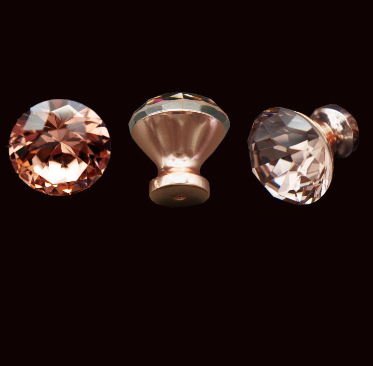 Perilla de diamantes de cristal de oro rosa de 30 MM tirón de | Etsy