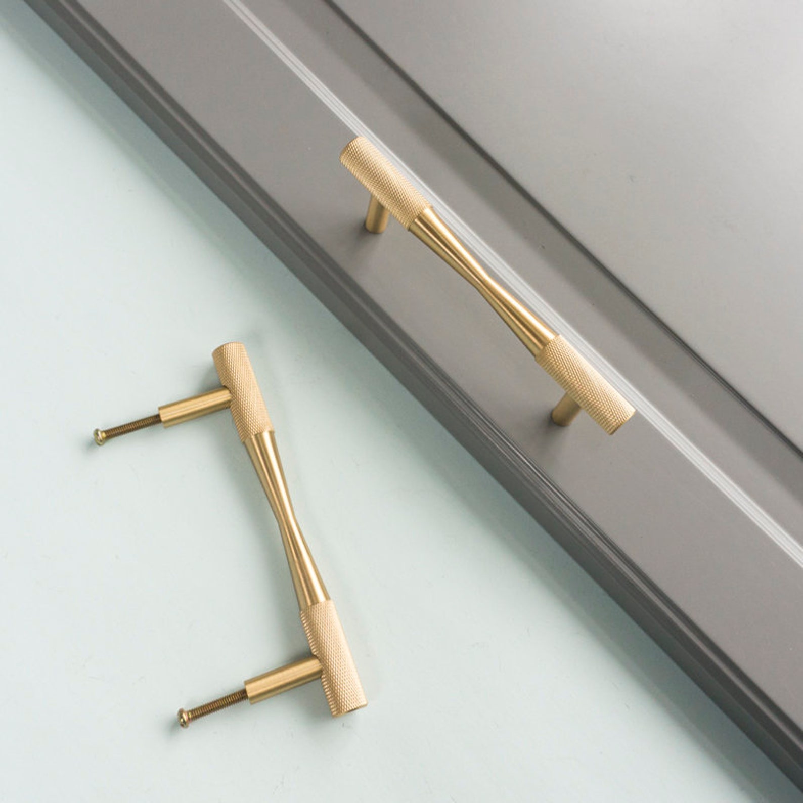 Solid Brass Wardrobe Handle Golden Knurled Door Handle Etsy